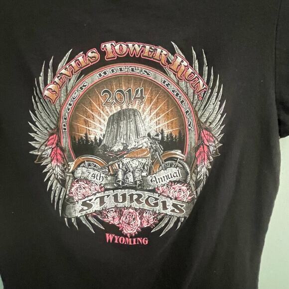 Sturgis Devils Tower Run Black Baby Tee Size Large Harley Biker Motorcycle - Picture 2 of 4